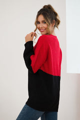 Color Contrast Splicing Long Sleeve Loose Knit Sweater Ins street