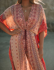 Blue Crush Printed Metallic Duster Kimono - Blush InsStreet