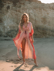 Blue Crush Printed Metallic Duster Kimono - Blush InsStreet
