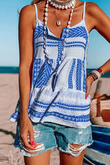 Print Split Joint Spaghetti Strap Tops Ins Street