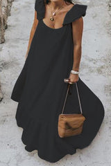 Solid Split Joint O Neck Sleeveless Dresses Ins Street