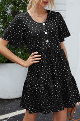 Casual Dot Split Joint O Neck A Line Dresses Ins Street