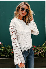 White Floral Lace Long Sleeve Blouse Top Ins street