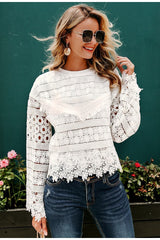 White Floral Lace Long Sleeve Blouse Top Ins street