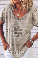 Print Split Joint V Neck T-Shirts Ins Street