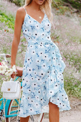 Print Split Joint V Neck A Line Dresses Ins Street