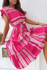 Elegant Print Split Joint O Neck A Line Dresses Ins Street