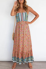 Elegant Print Split Joint Spaghetti Strap A Line Dresses Ins Street