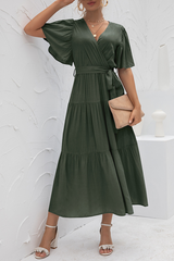 Solid Split Joint With Belt V Neck Cake Skirt Dresses(4 colors) Ins Street