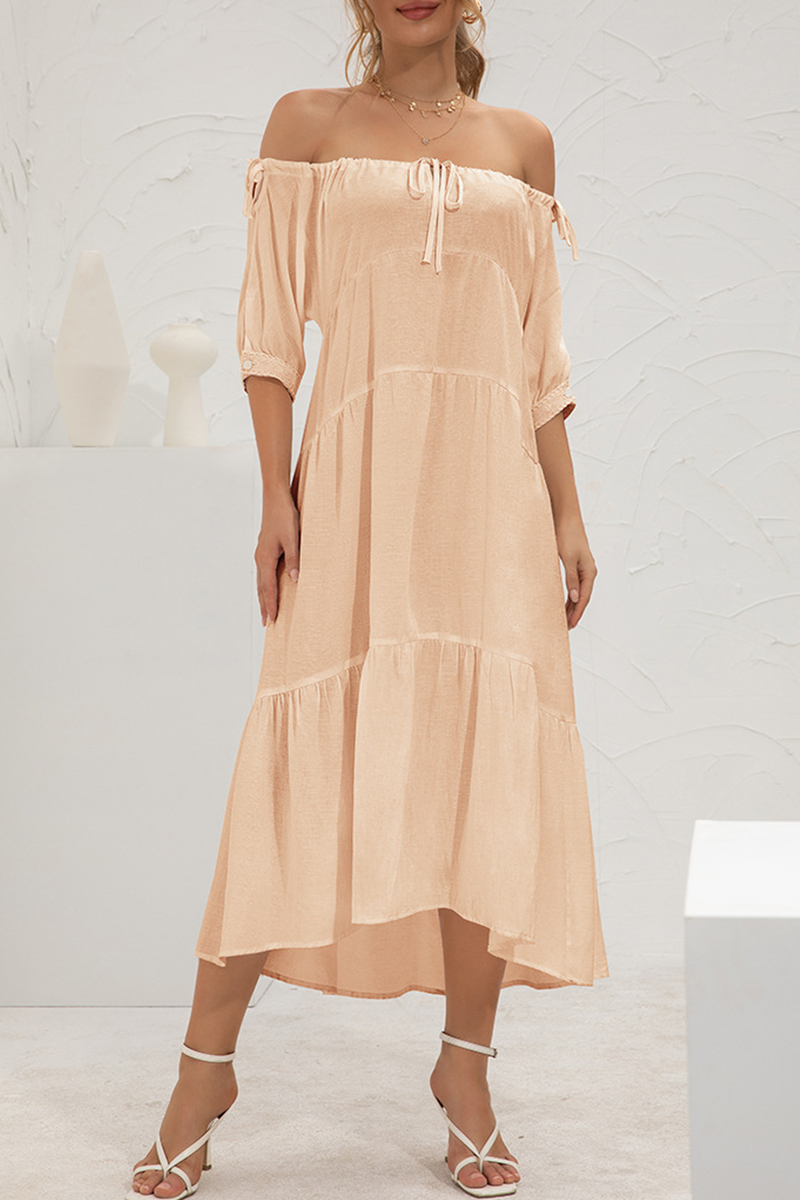 Solid Split Joint Frenulum Off the Shoulder Cake Skirt Dresses Ins Street