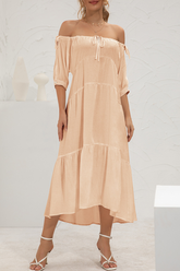 Solid Split Joint Frenulum Off the Shoulder Cake Skirt Dresses Ins Street