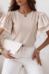 Solid Split Joint O Neck T-Shirts Ins Street