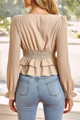 Elegant Solid Split Joint Flounce Square Collar Tops Ins Street
