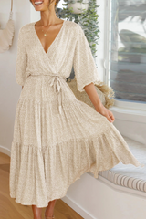 Print Frenulum Flounce A Line Dresses Ins Street