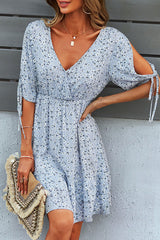 Print Split Joint V Neck A Line Dresses(4 colors) Ins Street