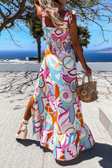 Elegant Print Slit Stringy Selvedge Spaghetti Strap A Line Dresses Ins Street