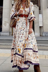 Print Split Joint V Neck A Line Dresses Ins Street