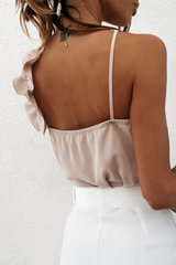 Elegant Solid Split Joint Flounce V Neck Tops Ins Street