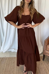 Solid Split Joint Flounce Square Collar A Line Dresses(3 colors) Ins Street