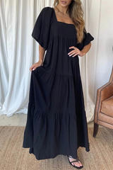 Solid Split Joint Flounce Square Collar A Line Dresses(3 colors) Ins Street