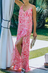 Vacation Print Slit V Neck Princess Dresses Ins Street