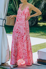 Vacation Print Slit V Neck Princess Dresses Ins Street