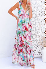 Print Split Joint V Neck Princess Dresses Ins Street