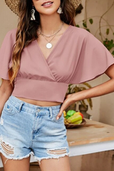 Elegant Solid Backless Strap Design V Neck Tops Ins Street