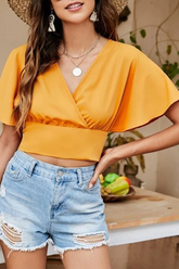 Elegant Solid Backless Strap Design V Neck Tops Ins Street