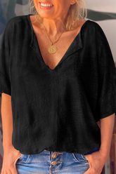 Solid Slit V Neck T-Shirts Ins Street