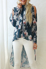 Print Asymmetrical O Neck Tops Ins Street