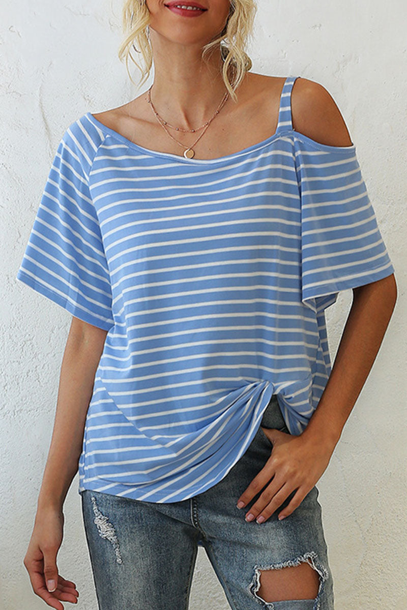 Striped Oblique Collar T-Shirts Ins Street