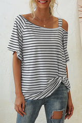 Striped Oblique Collar T-Shirts Ins Street