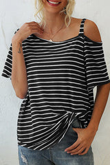 Striped Oblique Collar T-Shirts Ins Street