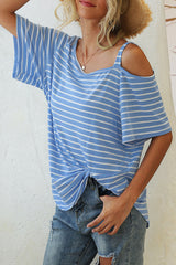 Striped Oblique Collar T-Shirts Ins Street