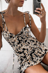 Floral Strap Design V Neck A Line Dresses Ins Street