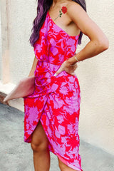 Print One Shoulder A Line Dresses(3 Colors) Ins Street