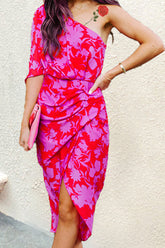 Print One Shoulder A Line Dresses(3 Colors) Ins Street