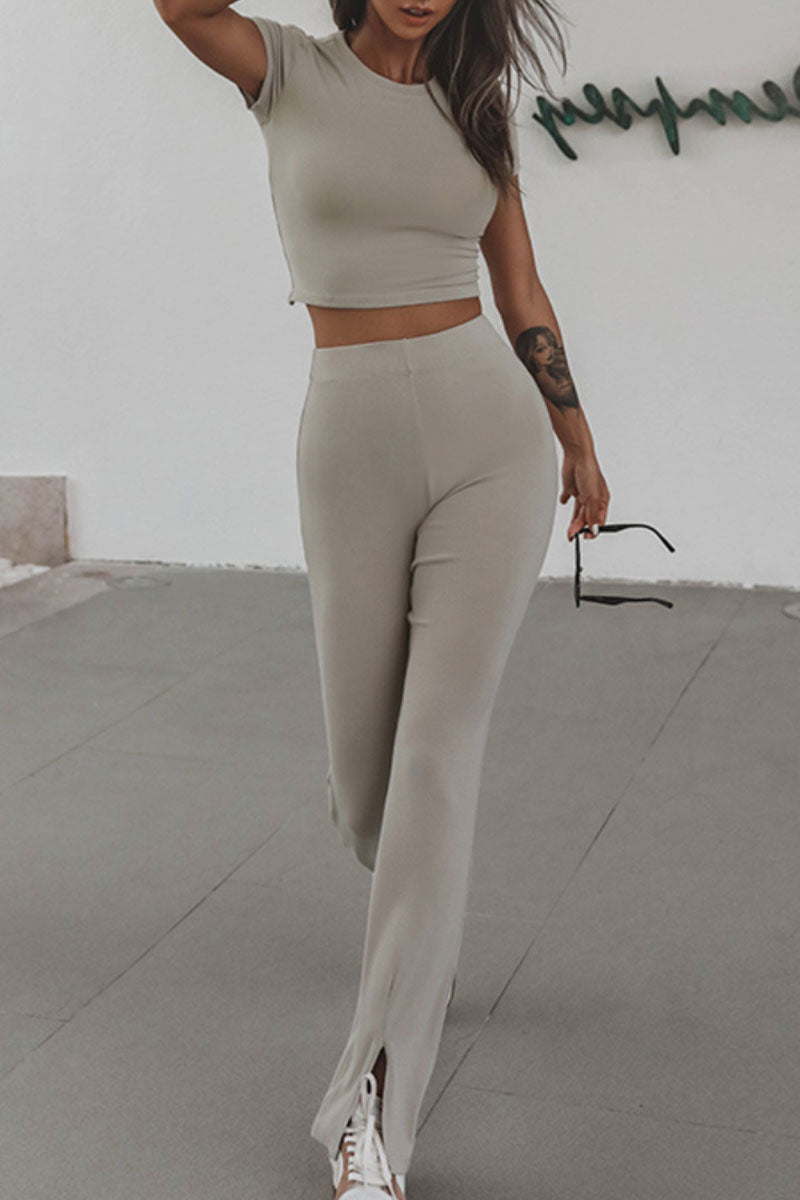 Sportswear Solid Backless O Neck Short Sleeve Two Pieces Ins Street