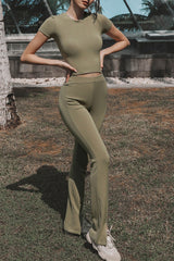 Sportswear Solid Backless O Neck Short Sleeve Two Pieces Ins Street