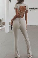 Sportswear Solid Backless O Neck Short Sleeve Two Pieces Ins Street