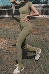 Sportswear Solid Backless O Neck Short Sleeve Two Pieces Ins Street