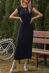 Simplicity Solid Slit O Neck Long Dress Dresses Ins Street