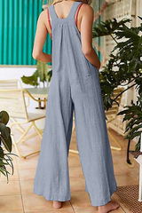 Solid Pocket Buttons Square Collar Jumpsuits Ins Street