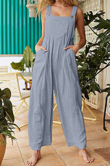 Solid Pocket Buttons Square Collar Jumpsuits Ins Street