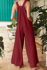 Solid Pocket Buttons Square Collar Jumpsuits Ins Street