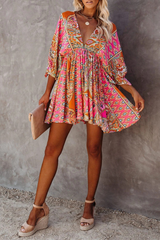 Elegant Print Frenulum Backless V Neck Dresses Ins Street