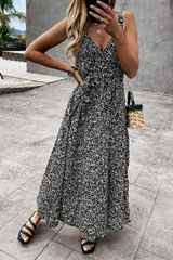 Print Frenulum V Neck A Line Dresses Ins Street