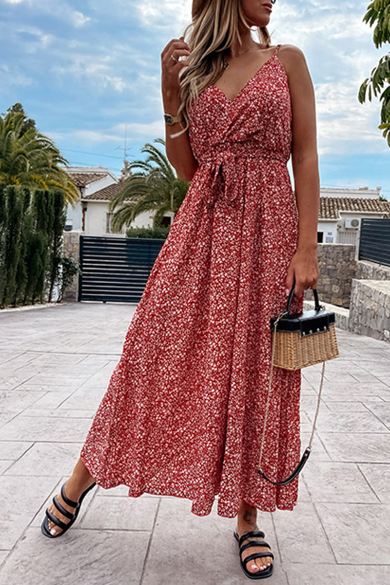 Print Frenulum V Neck A Line Dresses Ins Street