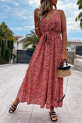 Print Frenulum V Neck A Line Dresses Ins Street